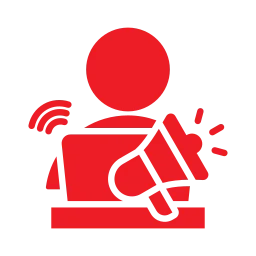a red icon with a black background