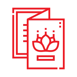 a red line drawing of a card