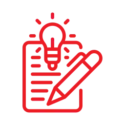 a red line drawing of a paper and a pen