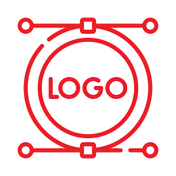 a red logo with black background