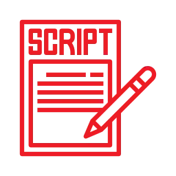 a red outline of a paper with a pen