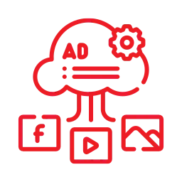 a red neon sign with a cloud and gears