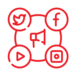 a red neon sign with icons