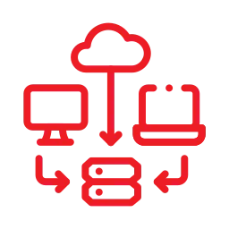 a red line art of computer and cloud computing
